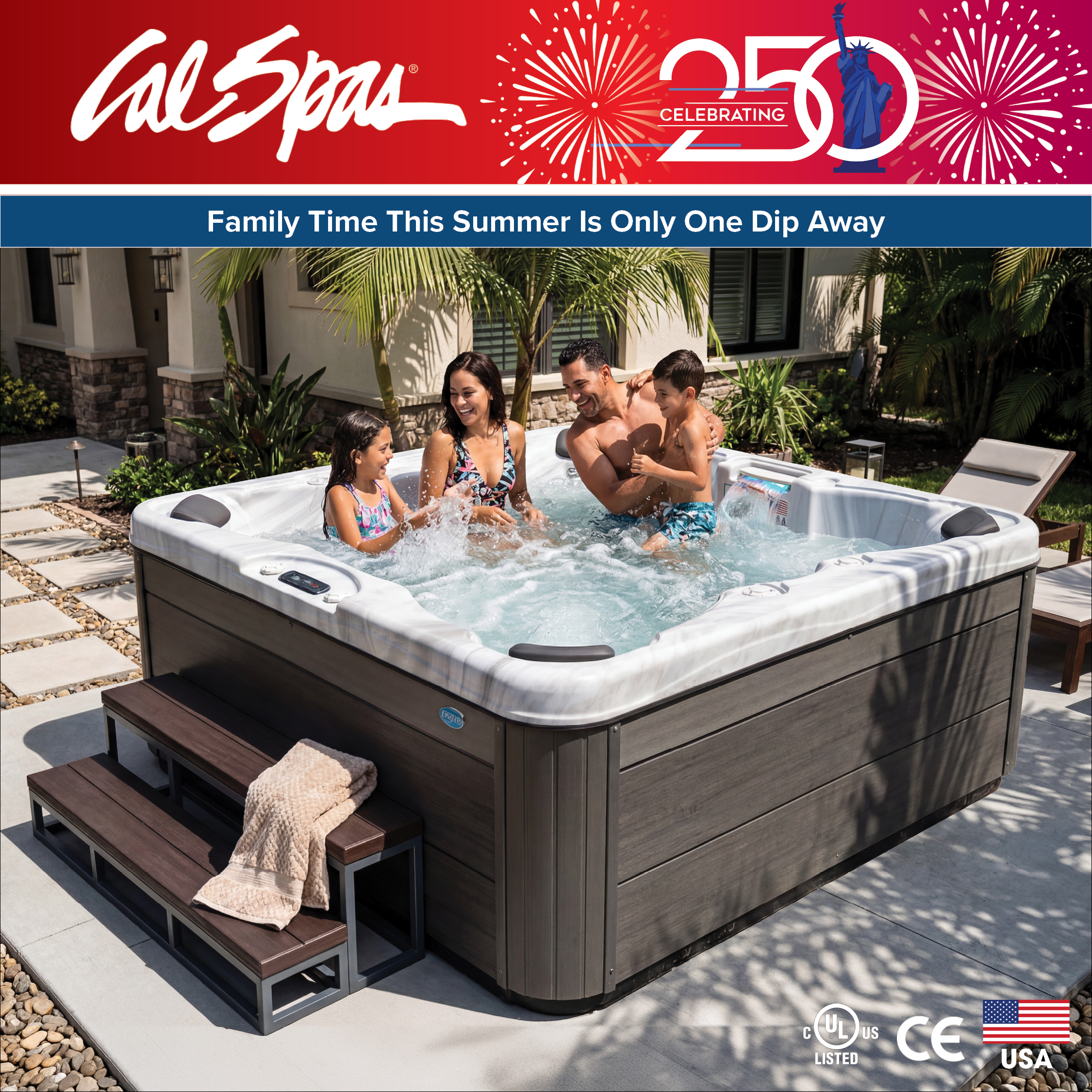 Calspas hot tub being used in a family setting - Temple